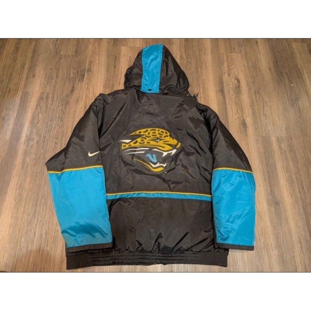 90's Jacksonville Jaguars Vintage Nike Big Logo Puffer Jacket Size XXL With Hood